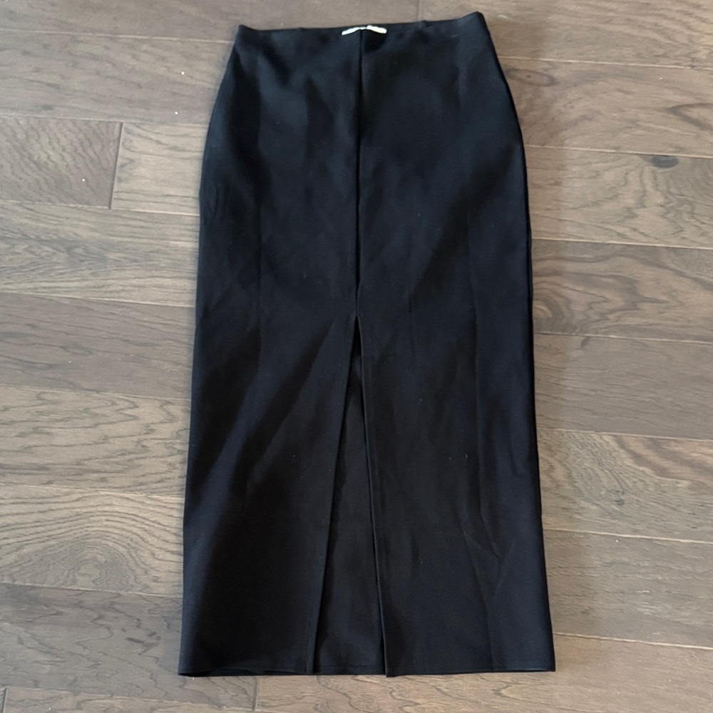 MNG Mango Pencil Skirt Front Slit Midi Small Black Office Quiet Luxury